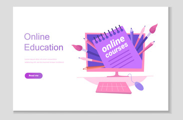 Online school studies from home, university remote learning, getting a degree by taking online courses. Online education system. Digital classroom, flipped class, blended learning and smart classroom