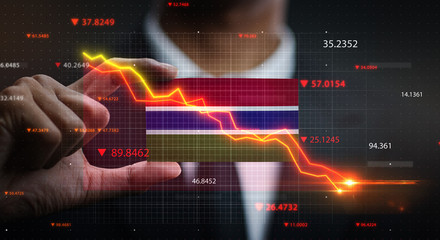 Graph Falling Down in Front Of The Gambia Flag. Crisis Concept