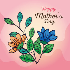 happy mother day card with flowers and leafs decoration vector illustration design