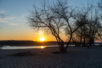 Romantic sunset on Vistula river.