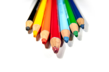 set of color pencils on white background. Close up