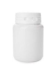 Bottle of pills on white background