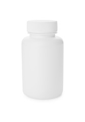 Bottle of pills on white background