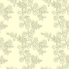 Seamless floral pattern. Sukura branch, Baroque beige and gray background. Vector Wallpaper
