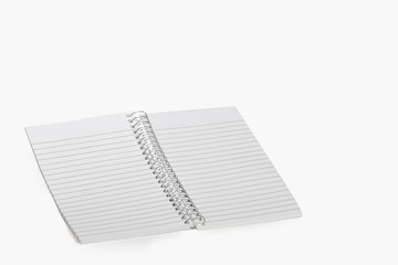 Notebookwith white cover, notepad on white background with space for text