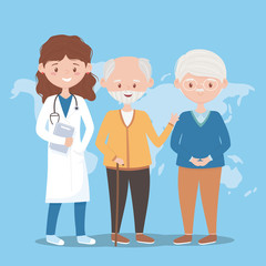 female doctor and grandfathers world, doctors and elderly people