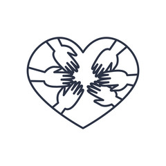 charity donations concept,heart with solidarity hands icon, line style