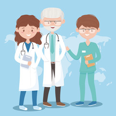 Obraz premium male and female physicians nurse staff medicine, doctors and elderly people
