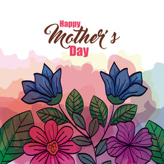 happy mother day card with flowers and leafs decoration vector illustration design