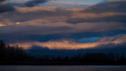 sunset shadows on the mountains