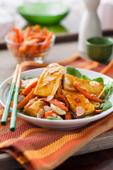 Spicy Glazed Tofu with Roasted Carrots