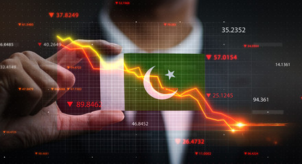 Graph Falling Down in Front Of Pakistan Flag. Crisis Concept © natanaelginting