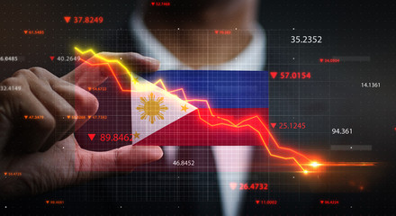 Graph Falling Down in Front Of Philippines Flag. Crisis Concept © natanaelginting