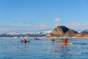 Landscape with iceberg in Greenland at summer time. Sunny weather. Kayaking in Arctic sea. © Alexey Seafarer
