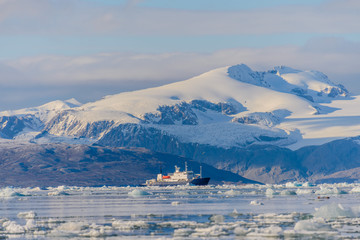 Expedition ship in Arctic sea, Svalbard