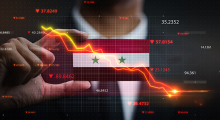 Graph Falling Down in Front Of Syria Flag. Crisis Concept © natanaelginting