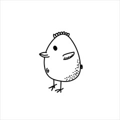 Cute little chicken in doodle style isolated on white background. Outline vector illustration and stocks Coloring book. Livestock Chicken. Element for greeting cards, stickers