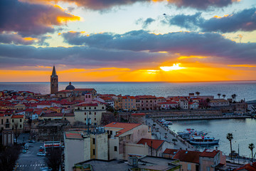 Fototapeta na wymiar Sunset in Alghero city, Sardinia