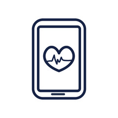 smartphone with cardio heart icon on screen, line style