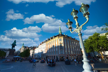 Naklejka premium Copenhagen, Denmark-August 1, 2019: Scenic Copenhagen historic old city streets and river canals
