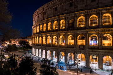 Colosseum in Rome at night before COVID-19 pandemic