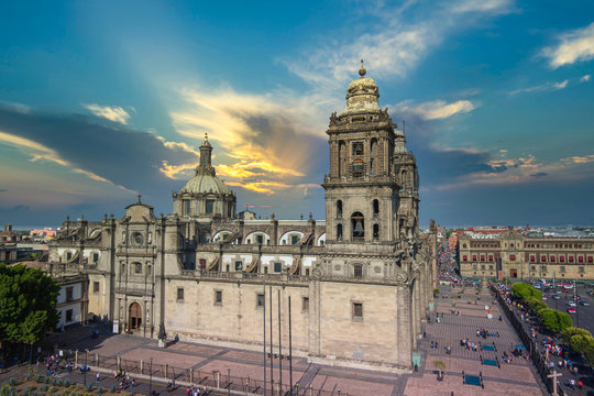  Mexico city, Central Zocalo Plaza and landmark Metropolitan Cathedral of the Assumption of Blessed Virgin Mary