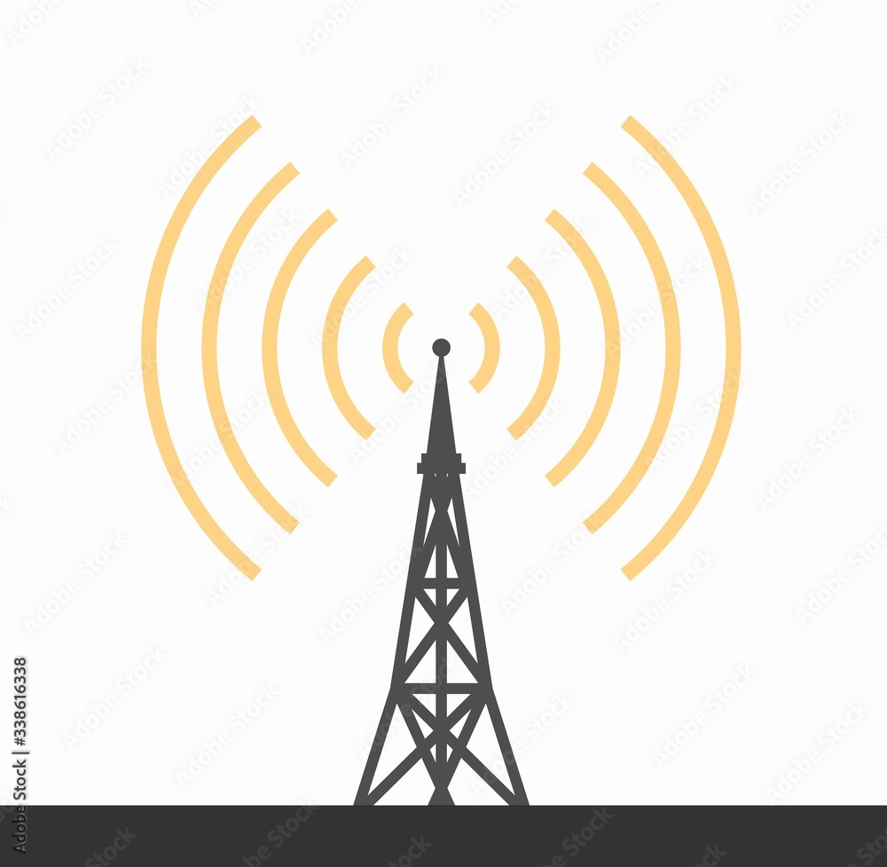 Wall mural telecommunications signal transmitter. vector illustration icon of a radio tower silhouette. telecom