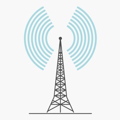 Fototapeta na wymiar telecommunications signal transmitter. Vector illustration icon of a radio tower silhouette. Telecommunications and broadcasting industry concept icon.