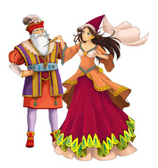 Cartoon cheerful married couple together romantic scene - illustration