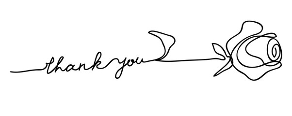 Rose. Stylized flower symbol. Outline hand drawing icon. Decorative element for wedding birthday design with lettering thank you.