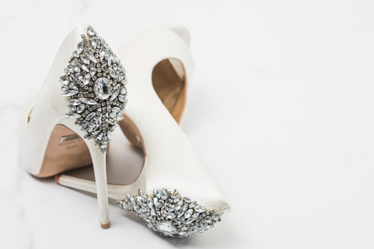 Badgley Mischka designer bridal formal satin shoes with rhinestones on 01 01 2020 in Clarkston Michigan