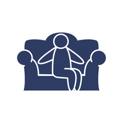 pictogram man sitting on a couch icon, line style