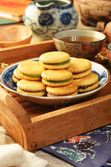 Small circle nougat cookies on the plate