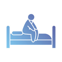 pictogram man sitting on bed icon, gradient style