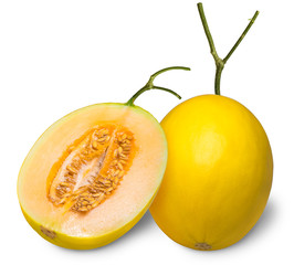 Fototapeta na wymiar Yellow cantaloupe melon isolated on white background, Golden melon fruit on White With clipping path.