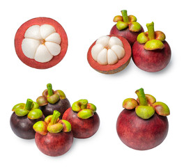 Mangosteens isolated on white background, Mangosteens the Queen of fruits. Isolated mangosteens collection. 