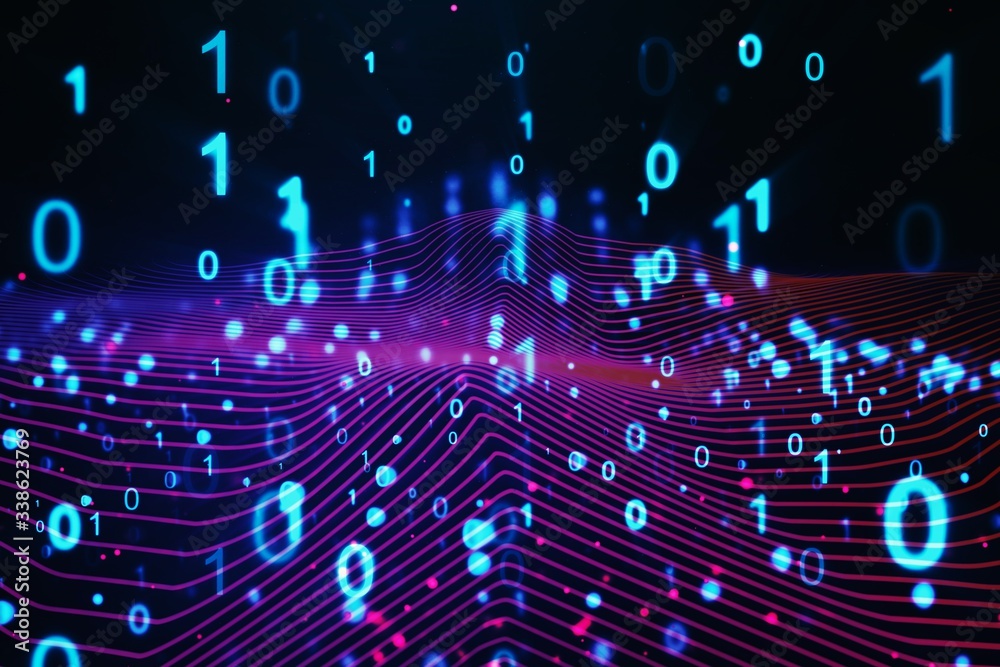 Aufkleber Binary computer code on blue background. 01 numbers pattern. Data and technology texture. 3D Rendering