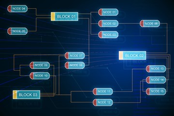 Abstract node structure on blue background, writing software concept. 3D Rendering