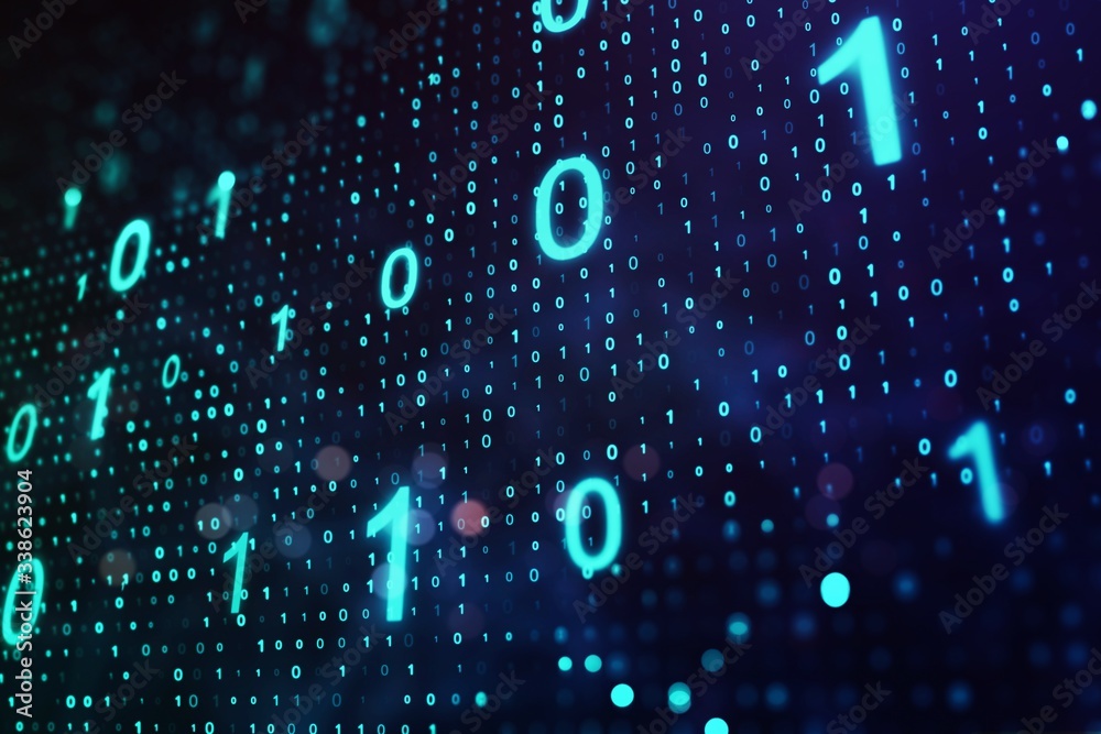Aufkleber Binary code on blue background. 01 numbers pattern. Data and technology texture. 3D Rendering