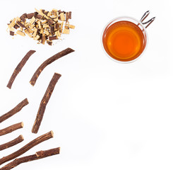 Licorice roots with hot drink - Glycyrrhiza glabra