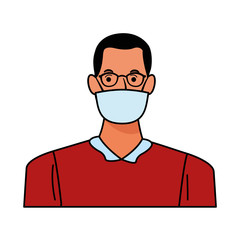 man using face mask and glasses for covid19 character