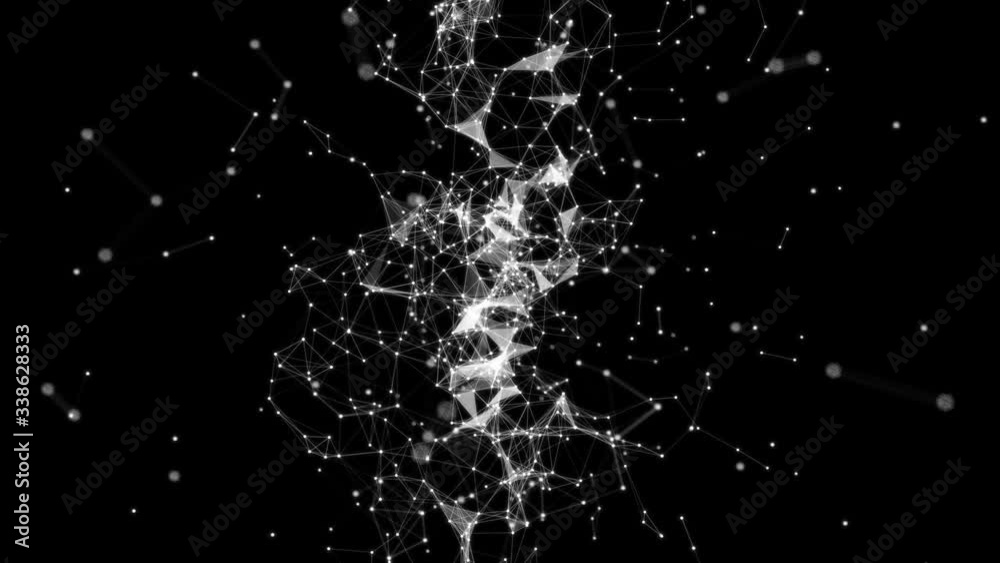 Poster abstract white plexus structure in motion around at black background. 3d. slow motion. abstract geom