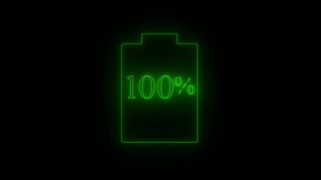 Green battery icon glowing and blinking, full charge with lighting. Royalty high-quality free best stock video footage of green battery, full charge with lighting on black background