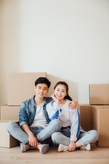 Asian young couples move to new house