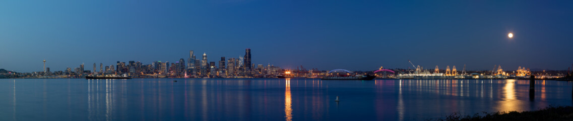 Seattle at Dusk with Full Moon