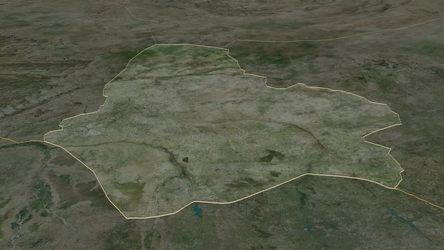 Maradi, department with its capital, zoomed and extruded on the satellite map of Niger in the conformal Stereographic projection. Animation 3D