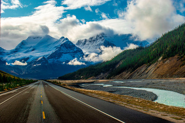 Magnificent IceField highway through the glorious Banff and Jasper parks of the norther Rockies located in Canada 