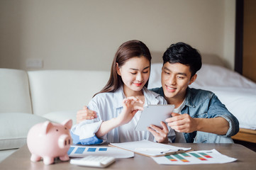 Asian couple at home Financial management