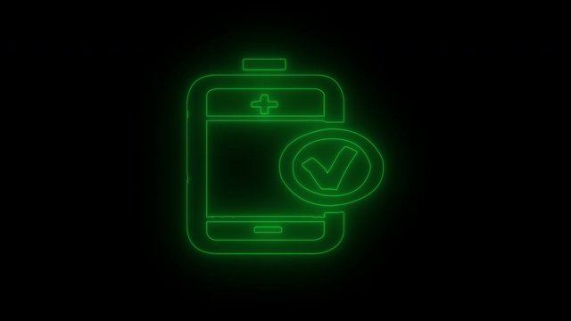 Green battery icon glowing and blinking, full charge with lighting. Royalty high-quality free best stock video footage of green battery, full charge with lighting on black background