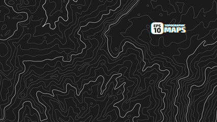 The stylized height of the topographic contour in lines and contours. The concept of a conditional geography scheme and the terrain path. Vector illustration.